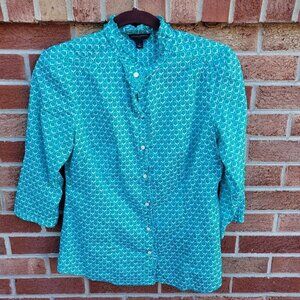 Banana Republic Ruffle Edge Button Up Shirt Women's Size Medium Overall Print